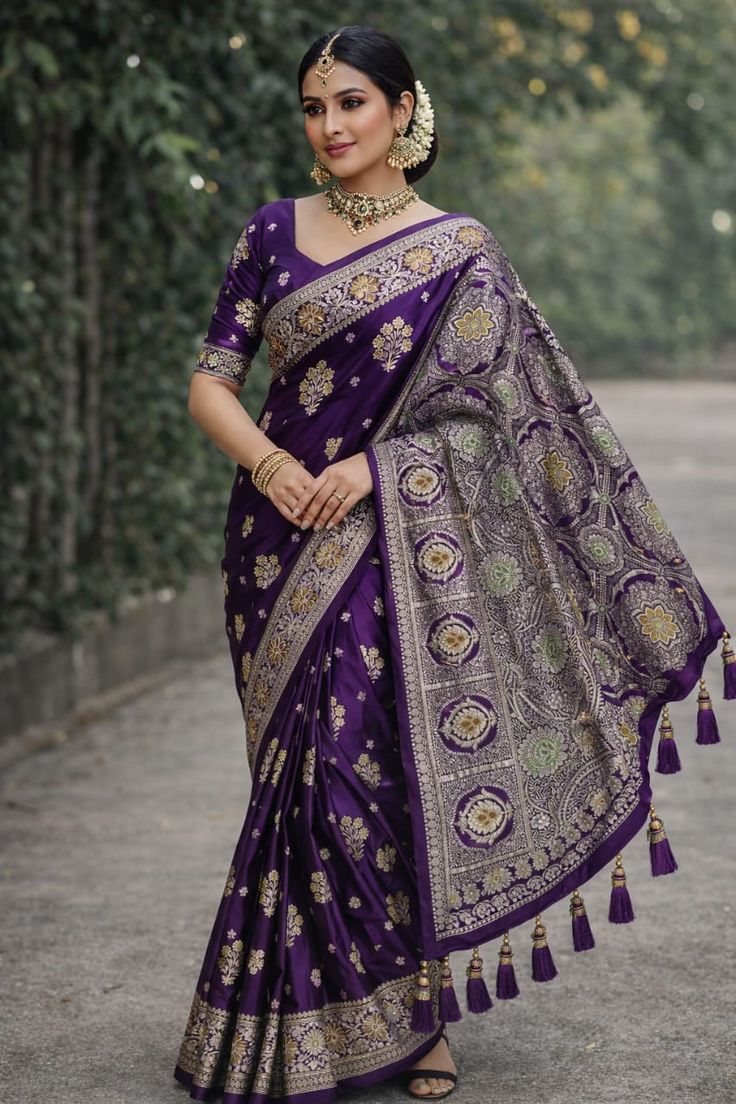 Royal Purple Banarasi Silk Saree with Intricate Zari Weaving